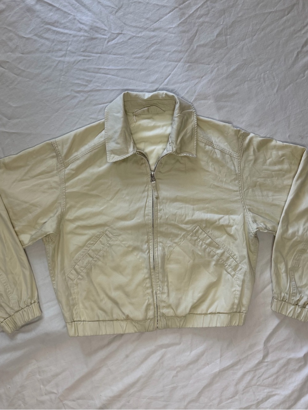 UNIQLO U Zip Up Short Blouson Jacket Natural Cream Size S Oversized